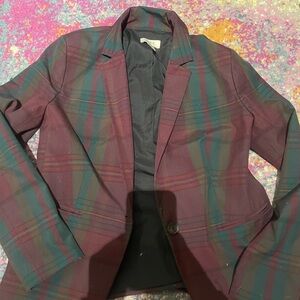 Burgundy plaid Loft Blazer